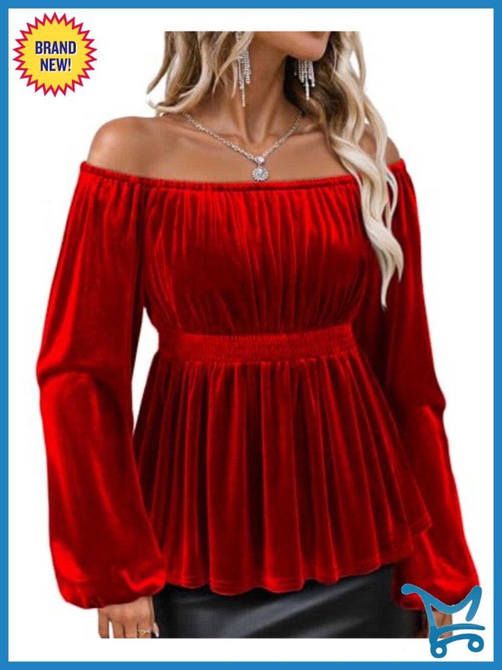 Velvet Off The Shoulder Long Sleeve Peplum Blouse Dressy Evening Top